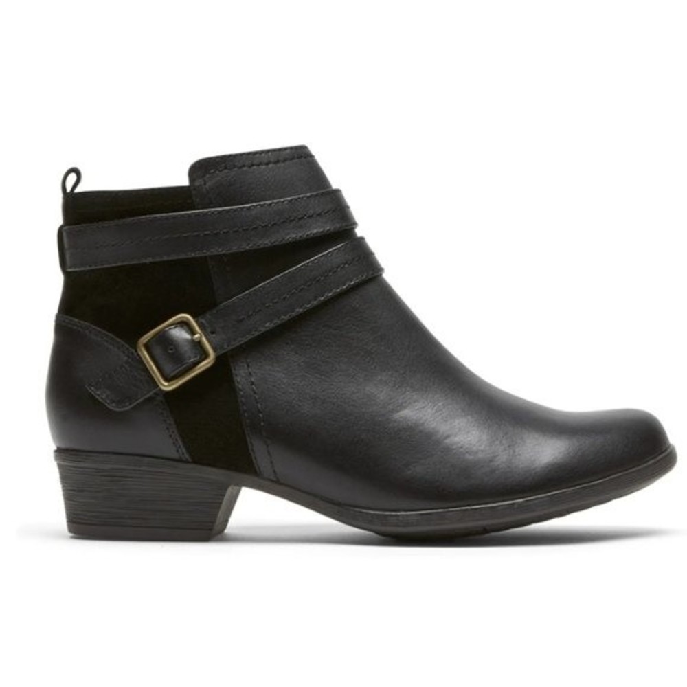 Rockport Womens Size 10 Carly Strap‎ Black Leather Ankle Boots Shoes